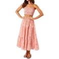 thumbnail image 1 of LMLYSoH Women's 2 Piece Skirt Outfits Off Shoulder Pattern Print Bandeau Long Flowy Skirt Set, 1 of 9