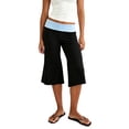 thumbnail image 1 of LMLYSoH Women's Capri Pants Fold Over Waistband Low Rise Contrast Color Wide Leg Cropped Lounge Trousers, 1 of 6