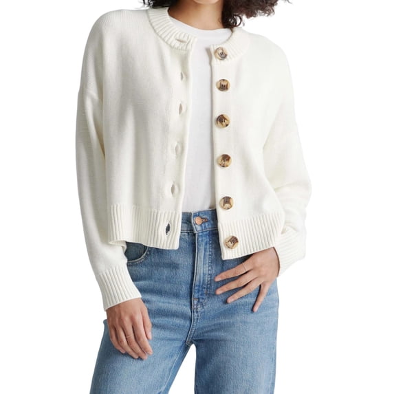 LMLYSoH Women's Crew Neck Knit Cardigan Basic Long Sleeve Solid Color Button Down Sweater Outwear