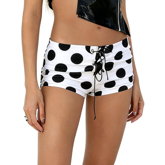 LMLYSoH Women's Dot Print Mini Shorts Summer Fashionable Fold Over Low Waist Micro Shorts