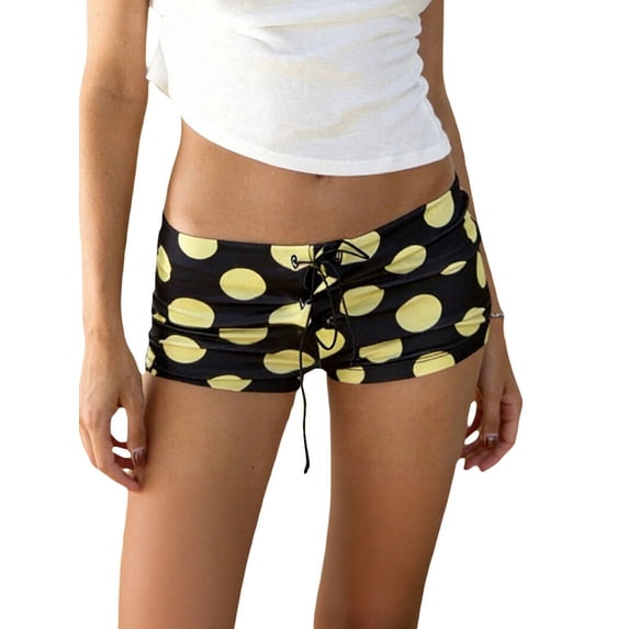 LMLYSoH Women's Dot Print Mini Shorts Summer Fashionable Fold Over Low Waist Micro Shorts