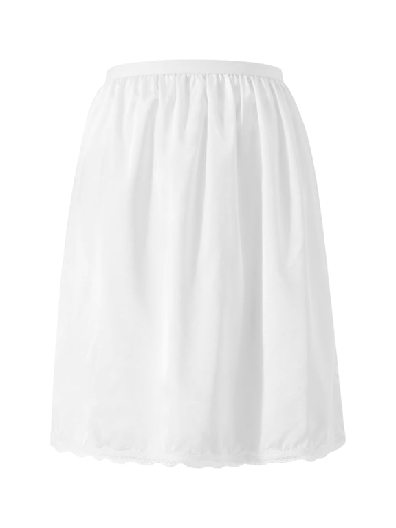 Women's Half Slips, Elastic Waist Solid Color Satin Underskirt Lace Trim Skirt for Under Dresses