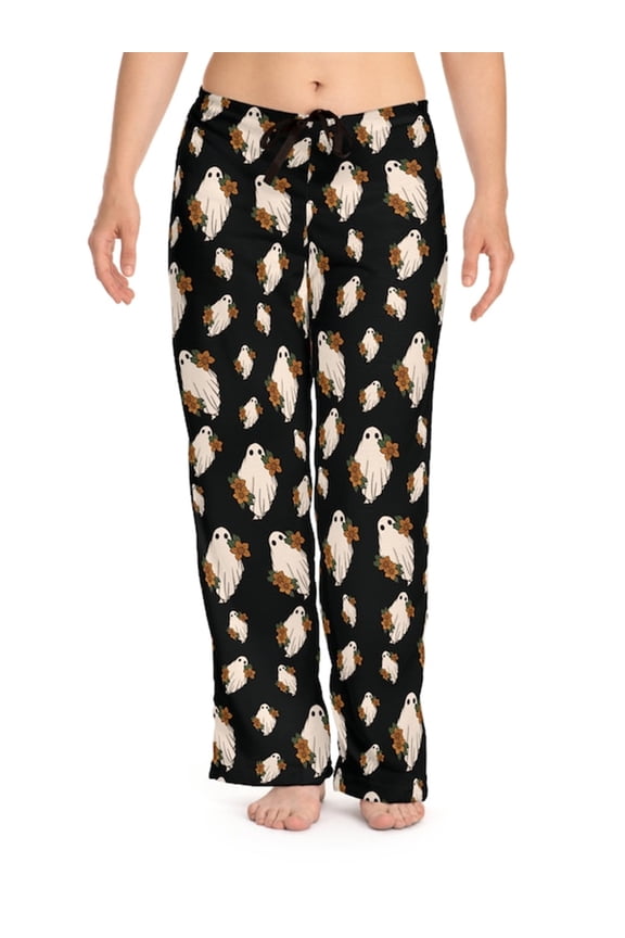 Women's Halloween Lounge Pants Spider Web Print Elastic Waist Drawstring Pajama Bottoms