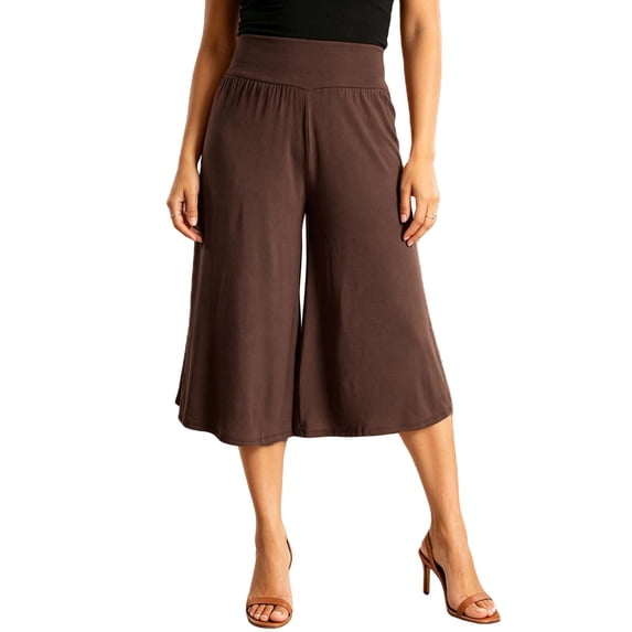 LMLYSoH Women’s High Rise Capri Pants Elastic Waist Solid Color Loose Fit Cropped Pants Trousers