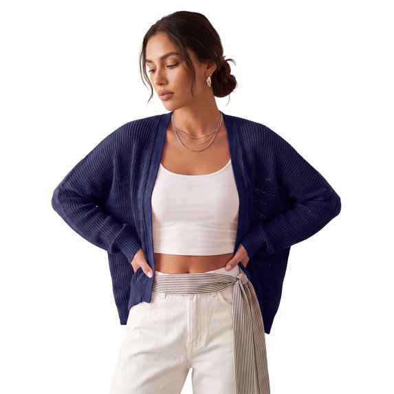 LMLYSoH Women's Knit Cardigan Solid Color Long Sleeve Open Front Sweater
