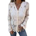 thumbnail image 1 of LMLYSoH Women's Knit Lace Cardigan Fashionable Solid Color Long Sleeve V Neck Button Down Ruffle Sweater, 1 of 9