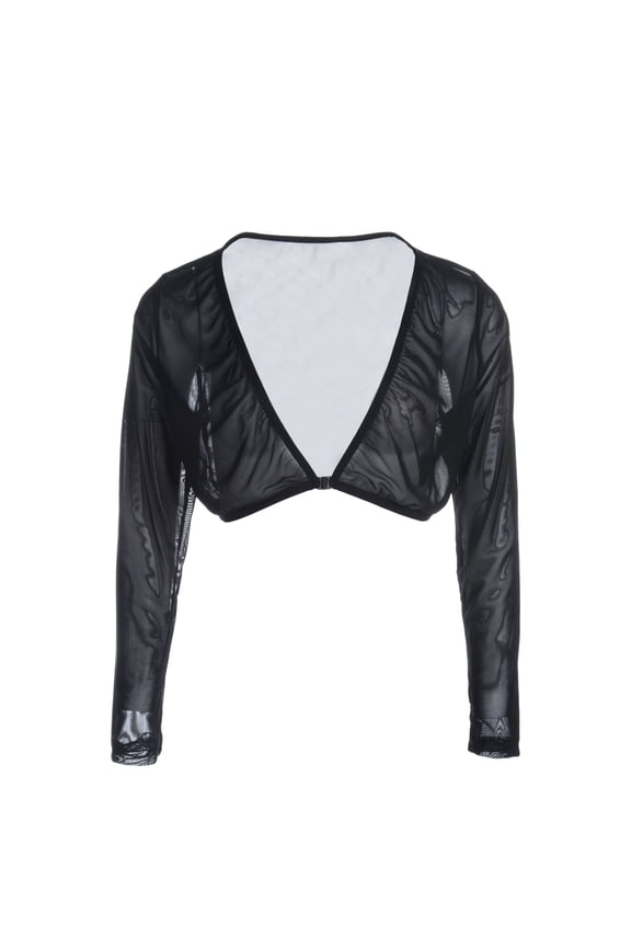 Women's Mesh See-through Cropped Tops, Seamless Arm Shaper Compression Long Sleeve Solid Blouse