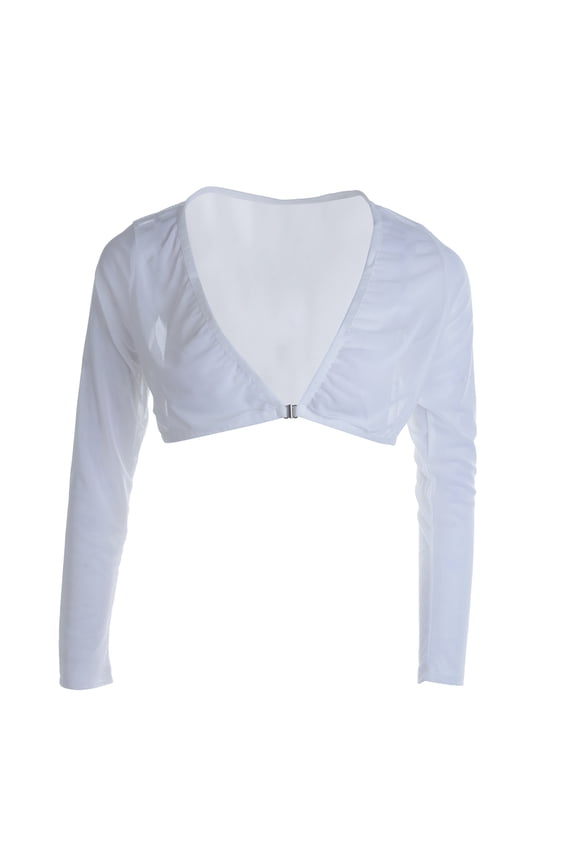 Women's Mesh See-through Cropped Tops, Seamless Arm Shaper Compression Long Sleeve Solid Blouse