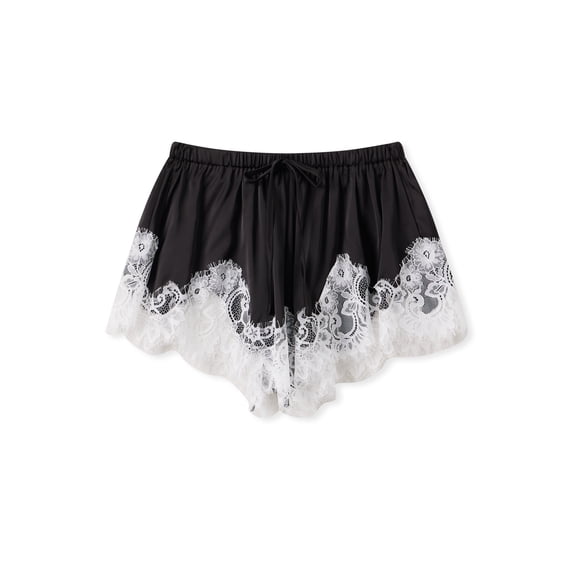 LMLYSoH Women's Mini Shorts Lace Patchwork Drawstring Elastic Waist Casual Summer Loose Lounge Shorts
