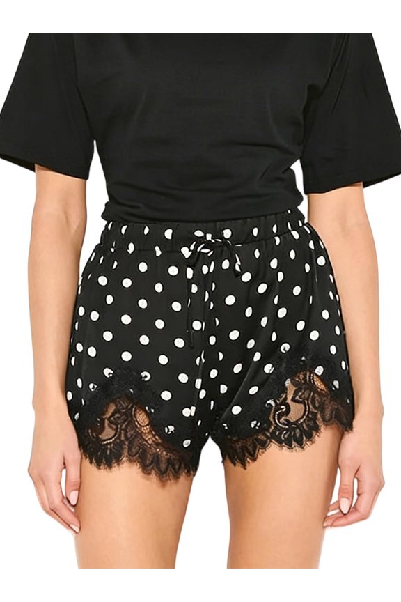 Women's Mini Shorts Lace Patchwork Drawstring Elastic Waist Casual Summer Lounge Shorts
