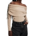 thumbnail image 1 of LMLYSoH Women's Off Shoulder Sweaters Classic Long Sleeve Solid Color Knit Pullover Slim Fit Tops, 1 of 7