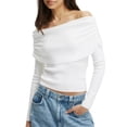 thumbnail image 1 of LMLYSoH Women's Off Shoulder Sweaters Classic Long Sleeve Solid Color Knit Pullover Slim Fit Tops, 1 of 7