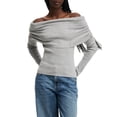 thumbnail image 1 of LMLYSoH Women's Off Shoulder Sweaters Classic Long Sleeve Solid Color Knit Pullover Slim Fit Tops, 1 of 6