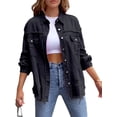 thumbnail image 1 of LMLYSoH Women's Ripped Distressed Denim Jacket Long Sleeve Button Down Boyfriend Jean Coat Trucker Jacket, 1 of 9