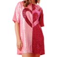thumbnail image 1 of LMLYSoH Women's Sequin T Shirt Dress Short Sleeve Round Neck Heart Pattern Oversized Tops Party Dress, 1 of 8