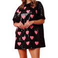 thumbnail image 1 of LMLYSoH Women's Sequin T Shirt Dress Short Sleeve Round Neck Heart Pattern Oversized Tops Party Dress, 1 of 8