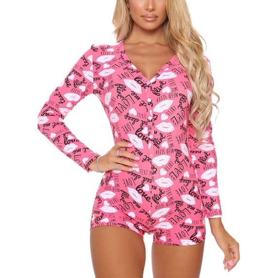 LMLYSoH Women's Sexy High Waist Playsuit, Casual Pattern Printing Romper, Long Sleeve Short Pants Home Clothing