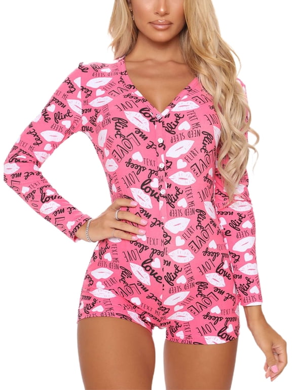 Women's Sexy High Waist Playsuit, Casual Pattern Printing Romper, Long Sleeve Short Pants Home Clothing