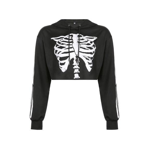 LMLYSoH Women’s Skeleton Print Cropped Hoodies, Casual Long Sleeve Relaxed Fit Sweatshirts