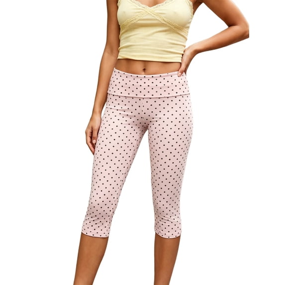 LMLYSoH Women's Slim Fit Capri Pants Dot Print Leggings Elastic Waistband Cropped Trousers for Party, Daily Wear