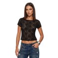 thumbnail image 1 of LMLYSoH Women's Slim Floral Jacquard T-Shirt See-Through Mesh Boat Neck Short Sleeve Crop Tops, 1 of 8