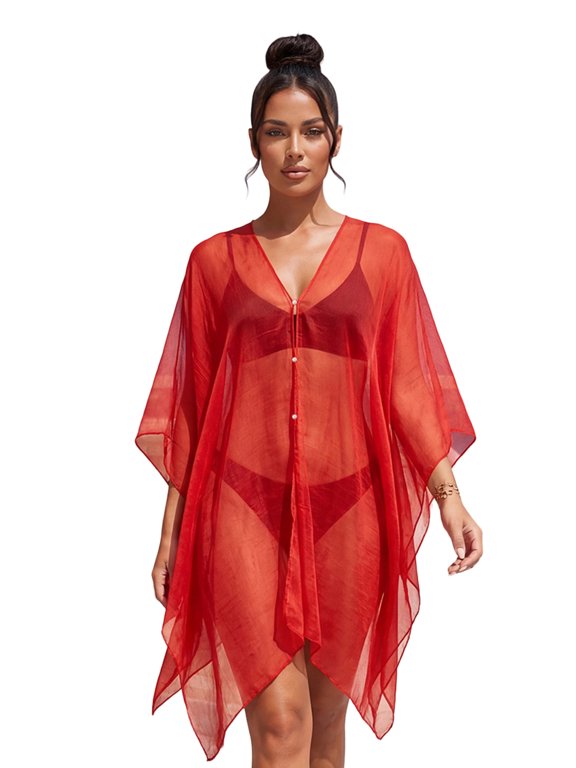 Women's Solid Color Beach Shawl Cover, Multiple Purposes Simple Style Chiffon Beach Towel