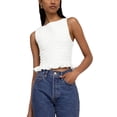 thumbnail image 1 of LMLYSoH Women's Solid Color Tank Tops, Fashion Sleeveless Round Neck Ruffle Hem Smocked Tops, 1 of 9