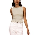 thumbnail image 1 of LMLYSoH Women's Solid Color Tank Tops, Fashion Sleeveless Round Neck Ruffle Hem Smocked Tops, 1 of 9