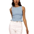 thumbnail image 1 of LMLYSoH Women's Solid Color Tank Tops, Fashion Sleeveless Round Neck Ruffle Hem Smocked Tops, 1 of 9