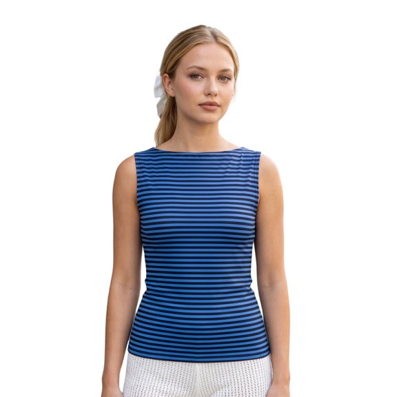 LMLYSoH Women's Striped Sleeveless Tops Boat Neck Slim Fit Summer Tanks Casual Horizontal Stripe Vest