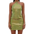 thumbnail image 1 of LMLYSoH Women's Summer 2Pcs Outfits Sequin Halter Tank Tops + Mini Bodycon Skirt Set Party Clothes, 1 of 9