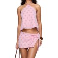 thumbnail image 1 of LMLYSoH Women's Summer Flower Set Summer Fashionable Sequin Sleeveless Halter Neck Crop Tops with Mini Skirt 2 Piece Outfit, 1 of 9