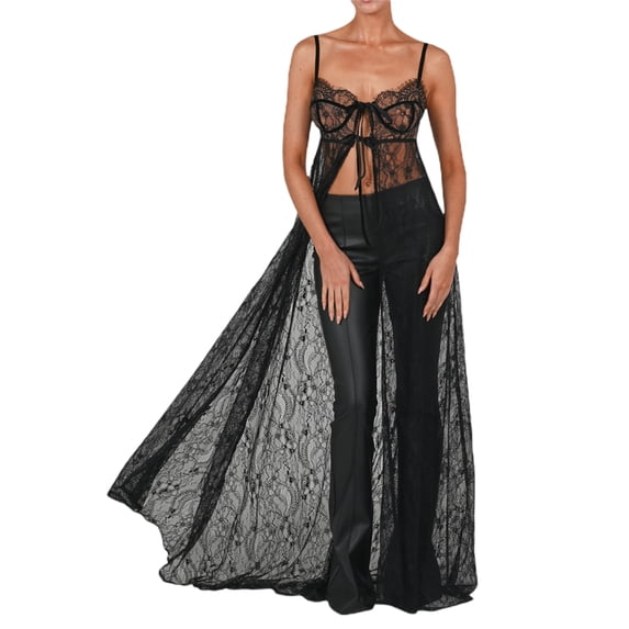LMLYSoH Women´s Summer Long Beach Dress Sleeveless Backless Sheer Lace Split Bikini Cover Up