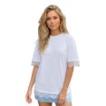 thumbnail image 1 of LMLYSoH Women's Summer Oversized T-Shirt Lace Patchwork Crew Neck Short Sleeve Loose Fitting Tops, 1 of 9