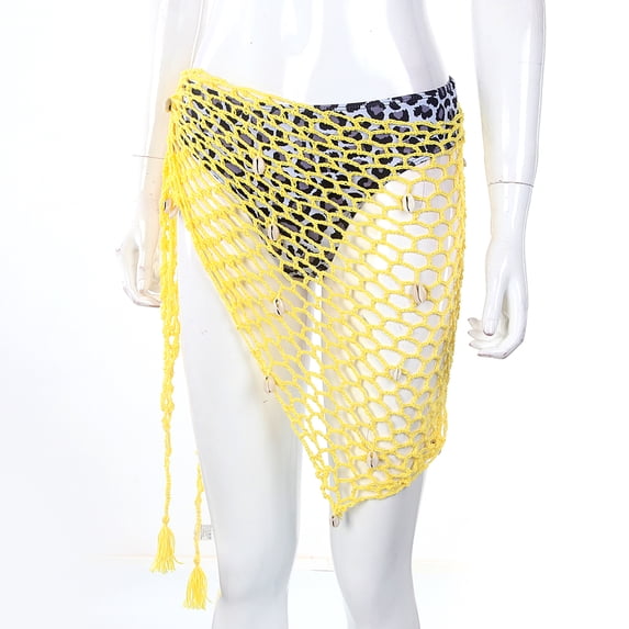 LMLYSoH Women's Swimwear Triangle Wrap, Fishnet Solid Color Shells Swimsuit Skirt Bikini Cover-Up Shawl, Summer Beach Cover Up