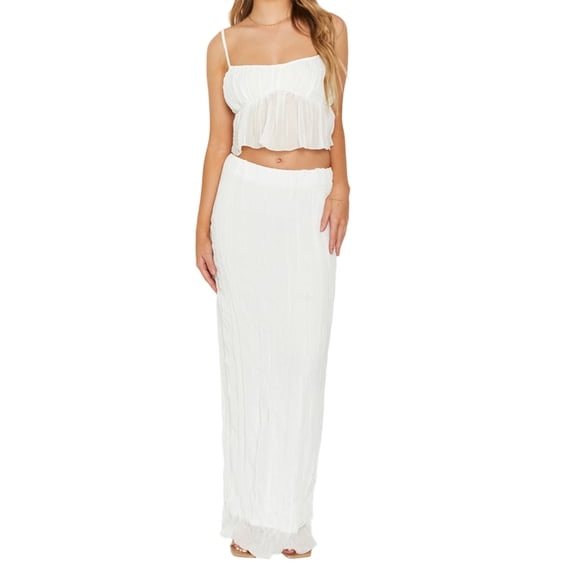 LMLYSoH Women’s Two Piece Summer Outfits Sleeveless Ruffle Hem Cami Tops and Long Skirt Set Beachwear