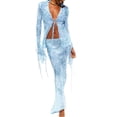 thumbnail image 1 of LMLYSoH Women’s Two Piece Summer Outfits, Tie-up Front Sheer Mesh Tops and Long Skirt Set, 1 of 2