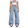 thumbnail image 1 of LMLYSoH Women's Wrap Jeans with Pockets Stylish Casual Mid Rise Loose Fit Wide Leg Denim Pants, 1 of 8