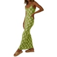 thumbnail image 1 of LMLYSoH Womenacute;s Summer Long Cocktail Dress Sleeveless Checkerboard Print Spaghetti Strap Dress, 1 of 5