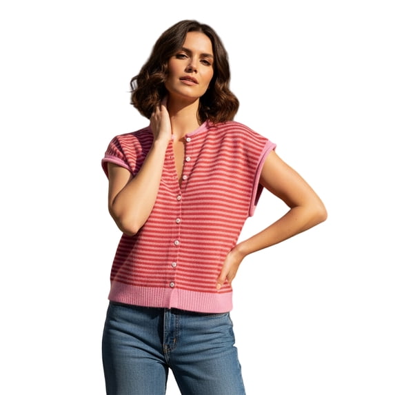 LMLYSoH Womens Knit Sweater Vest Sleeveless Round Neck Button Up Striped Tops for Casual Streetwear