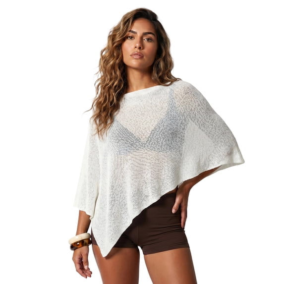 LMLYSoH Womens Knitted Ponchos Tops Shimmer Solid Shawl Wraps Comfortable Asymmetry Cape for Spring Summer