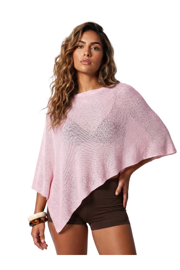 Womens Knitted Ponchos Tops Shimmer Solid Shawl Wraps Comfortable Asymmetry Cape for Spring Summer