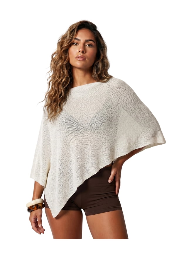 Womens Knitted Ponchos Tops Shimmer Solid Shawl Wraps Comfortable Asymmetry Cape for Spring Summer