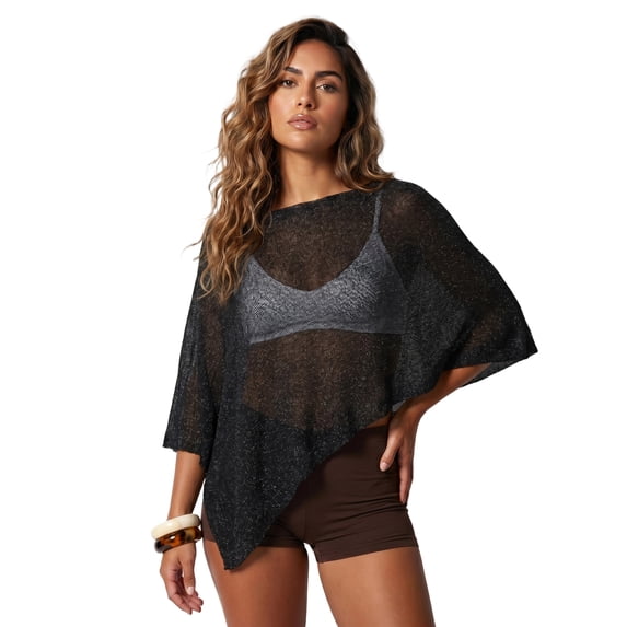 LMLYSoH Womens Knitted Ponchos Tops Shimmer Solid Shawl Wraps Comfortable Asymmetry Cape for Spring Summer