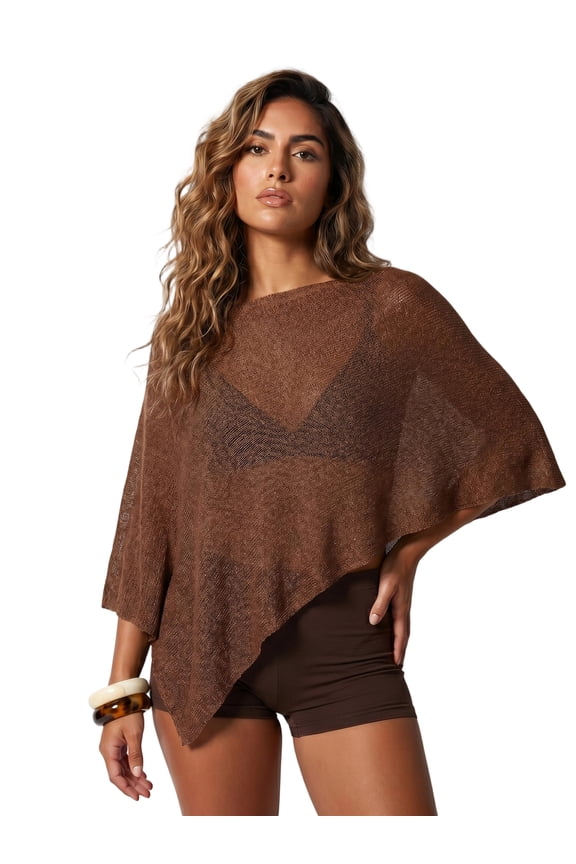 Womens Knitted Ponchos Tops Shimmer Solid Shawl Wraps Comfortable Asymmetry Cape for Spring Summer