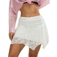 thumbnail image 1 of LMLYSoH Womens Short Skirts Floral Lace Sheer Asymmetric Frill Hem Soft Lined Waist Ruched Mini Low Rise Skirts, 1 of 7