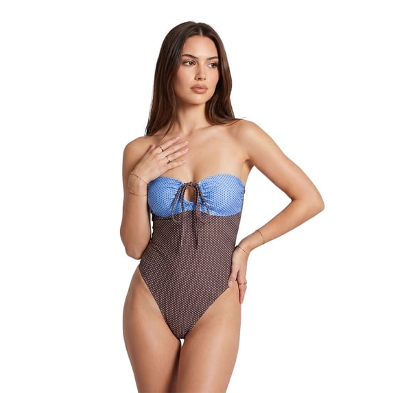 LMLYSoH Womens Strapless Monokini Swimsuit Slim Fit Striped/Dot Print Sleeveless Tie-up Bathing Suit Casual Swimwear