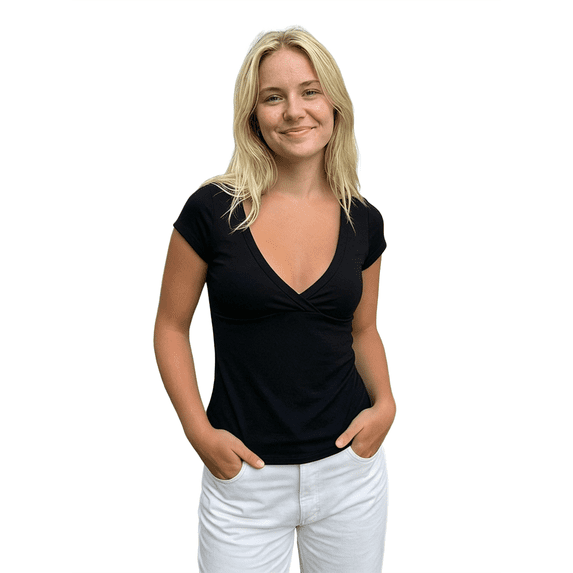 LMLYSoH Womens Summer T Shirt Short Sleeve Cross Front V Neck Solid Color Casual Slim Fit Tops