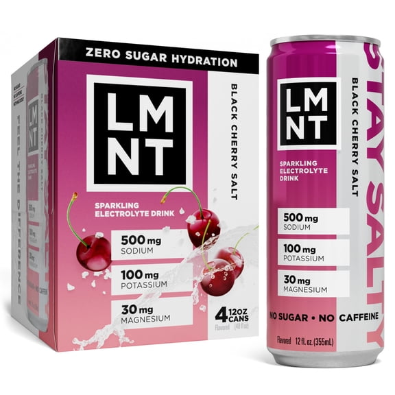 LMNT Sparkling Electrolyte Drink - Black Cherry - 4pk / 12 fl oz Cans