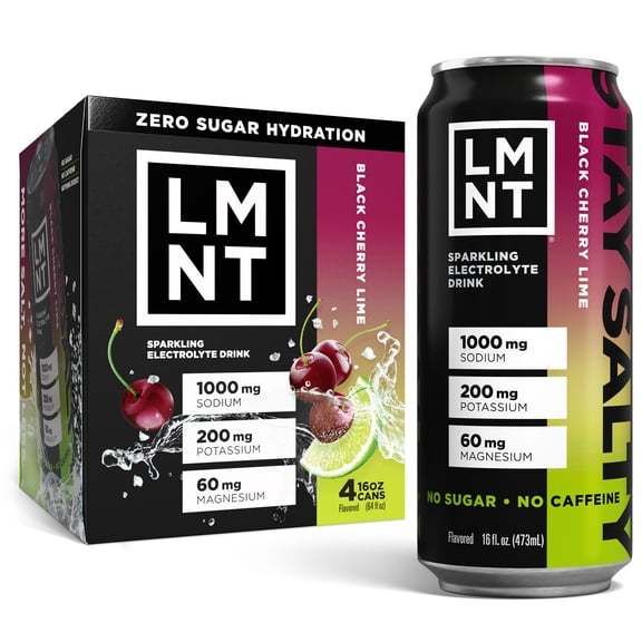 LMNT Sparkling Electrolyte Drink - Black Cherry Lime - 4pk / 16 fl oz Cans